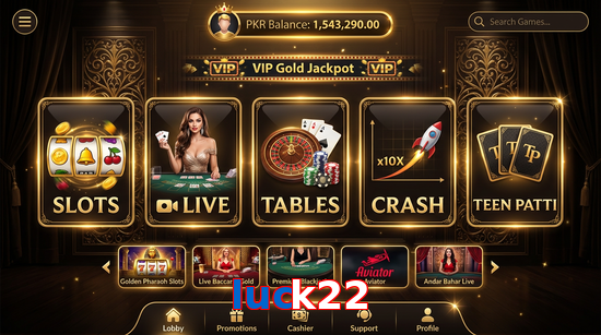 Main screen of Luck22 casino page for PK players